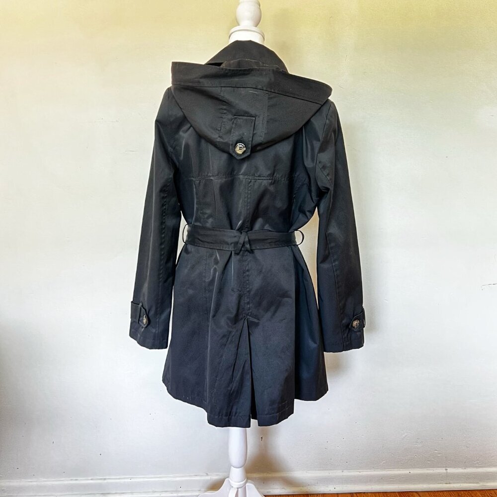 DKNY Black Trench Rain Jacket Double Breasted Lined Belted Classic L Outdoor - Picture 5 of 15